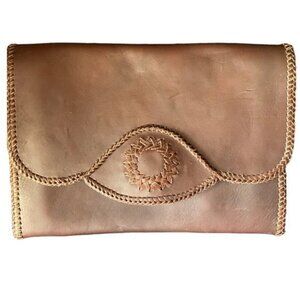 Tucky Brown Leather Envelope Clutch / Shoulder Bag Whipstitched Genuine Leather